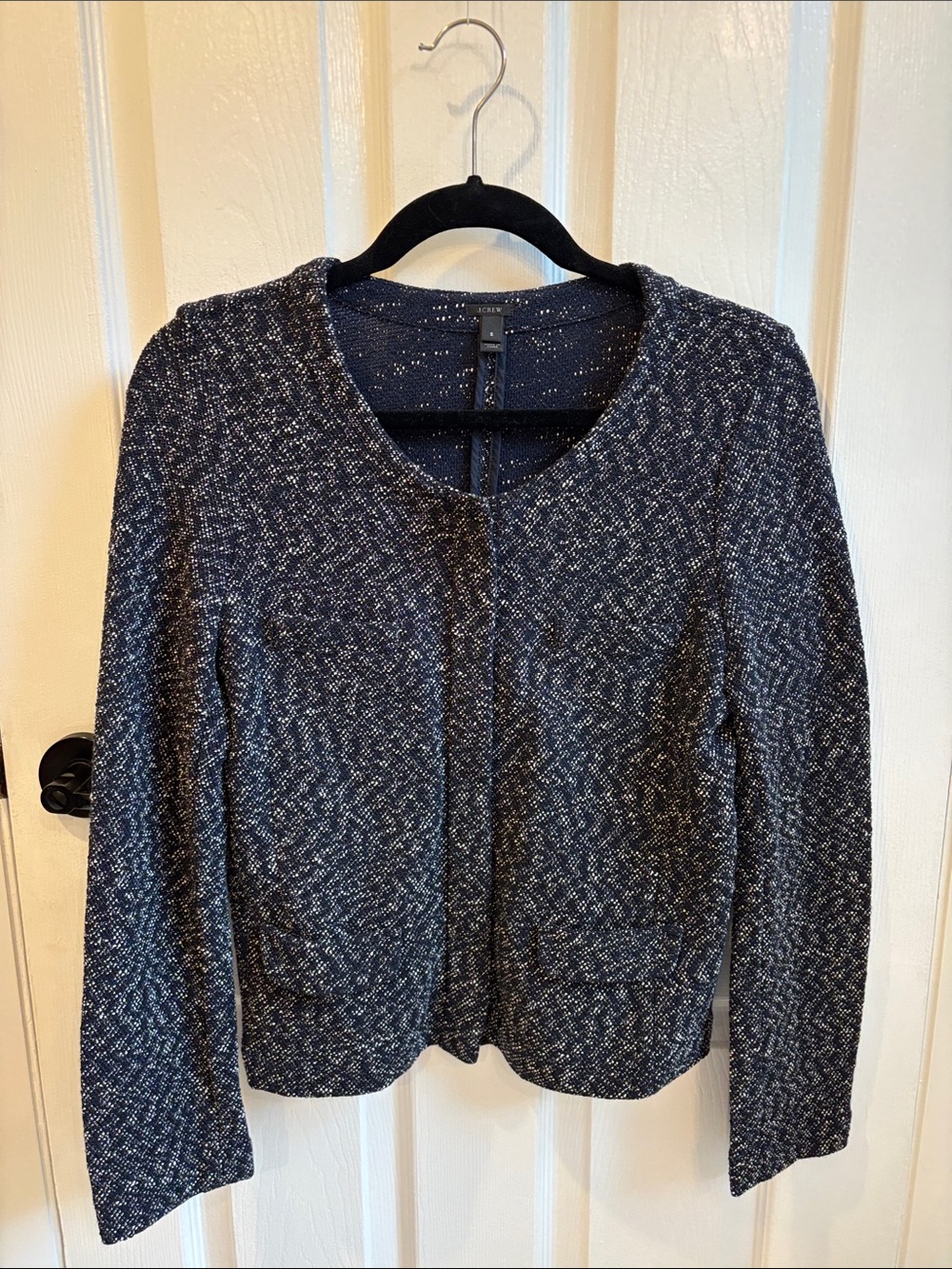 J. Crew Navy and Gray Textured Crewneck Cardigan Jacket S